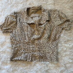 American Eagle Outfitters Floral Blouse - Cream and Black